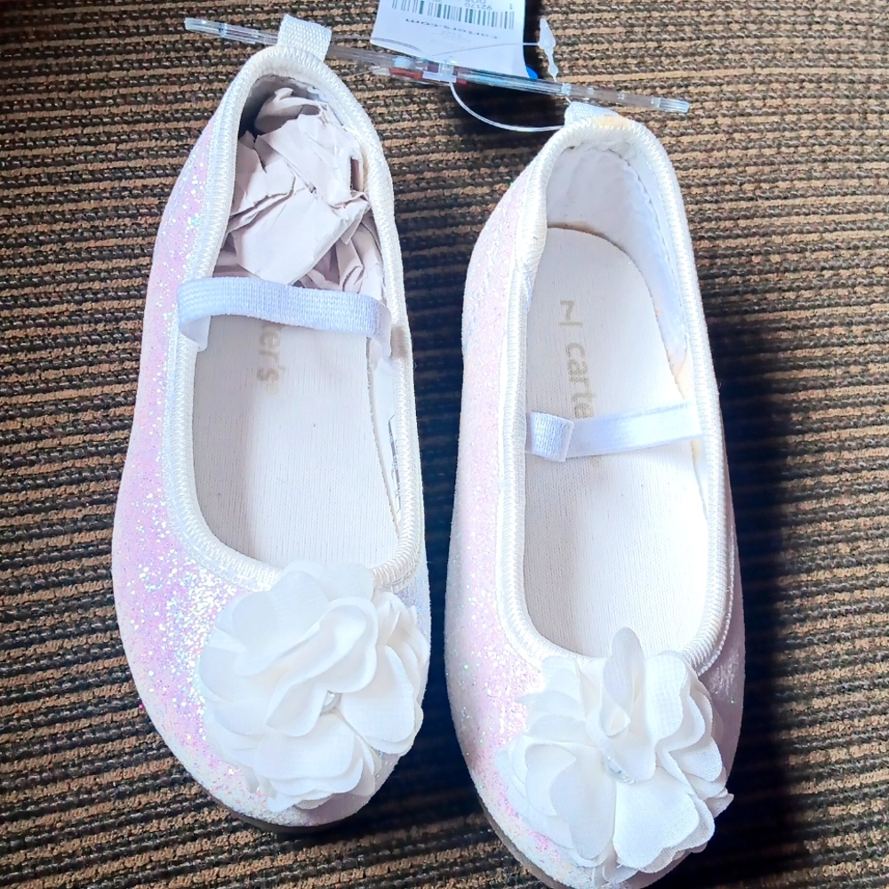 NWT Girls White Glitter Dress Shoes
